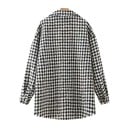 Dame skjorteblazer med knapper Sort-hvidt mønster af hane fod Brystlommer med klapper Flosset kant Løs pasform Polyester 2