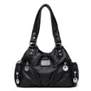 Dame skuldertaske i kunstlæder Vintage look Flere lynlåslommer Dekorative metalvedhæng Mål 29 x 22 x 11 cm 1