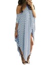 Dame sommer stribede maxi kjoler Asymmetrisk kant med sidelæg Løs pasform Bred udskæring Korte ærmer Polyester med spandex 5