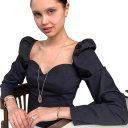 Dame sort bluse med rynker V-udskæring Lange ærmer Elegant ensfarvet bluse af polyester og elastan 1