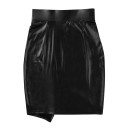 Dame sort mini nederdel i kunstlæder med asymmetrisk foldet kant Tætsiddende pencil nederdel med bred talje og spandex 3