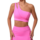 Dame sport BH med én skulder og asymmetrisk snit nylon spandex til fitness yoga træning 5