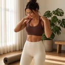 Dame sport BH med ryg og rund halsudskæring og bred ribbet kant i kort snit til yoga og fitness 9