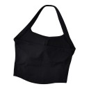 Dame sport crop top med halterneck og rund udskæring samt åbne rygge med rynkede sider i tætsiddende snit til yoga og fitness 15