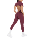 Dame Sport Overall med Korte Ærmer Åbne Ryg Zip i Uddybningen Tætsiddende Leggings Ensfarvet Nylon Spandex 4