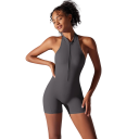 Dame Sport Overall Top og Shorts Med Lynlås i Uddybningen Åbne Ryg Enfarvet Overall i Nylon og Spandex 3