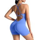 Dame sport overall Tynde stropper åbne ryg og shorts Ensfarvet fitness overall i nylon og spandex 5