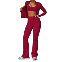 Dame sportssæt med bukser, zip hoodie og sportsbh, ensfarvet, nylon, spandex, komfortabel og stilfuld til fitness og fritid 2