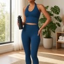 Dame sportstop med V-udskæring og åbne ryg i forlænget tætsiddende snit uden ærmer til yoga, pilates og fitness 4