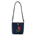 Dame stof crossbody taske Motiv af rød rose Lukning med løkke og metal knap Lang rem Bomuld og polyester 16 x 18 x 5 cm 3