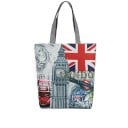 Dame stof taske med motiver af verdens monumenter og blomster Indkøbstaske med grå håndtag Stof og polyester 27 x 38 x 11 cm Håndtag 27 cm 10