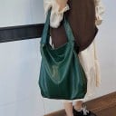 Dame stor skuldertaske i kunstlæder Blød rummelig form Bredt håndtag Lang rem til at bære over kroppen 41 x 41 cm 9