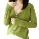 Dame strikket cardigan med V-udskæring Elegant sweater med knapper Ensfarvet mode sweater Forskellige farver Polyester Akryl 2