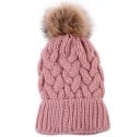 Dame strikket hat med fletmønster og stor fluffy pompon Uldstrik Ombukket ribkant Mål 21 x 23 cm 4