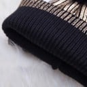 Dame strikket hat med metallisk glans og stor fluffy pompon Ribstrikket stof Omslået kant Akryl Universel størrelse 7