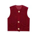 Dame strikket vest med V-udskæring og lommer Enfarvet stilfuld vest med knaplukning Behagelig polyester sweater i forskellige farver 2