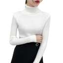 Dame sweater med rullekrave i bomuld og akryl Enfarvet elegant strikket sweater med lange ærmer Universel størrelse til efterår og vinter 12