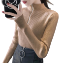 Dame Sweater med Rullekrave og Halv Lynlås Elegant Enfarvet Sweater i Akryl og Bomuld med Lange Ærmer Behagelig Vintertop i Forskellige Farver 16