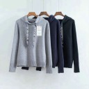 Dame sweatshirt med hætte og brede bånd dekoreret med sten Strikket sweatshirt i polyester med lange ærmer og ribstrikkede kanter 4