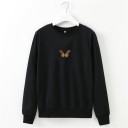 Dame sweatshirt uden hætte med farverigt sommerfuglmotiv Rund hals Lange ærmer Ribstrikkede manchetter og nederste kant Polyester og bomuld 2