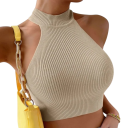 Dame T-shirt Beige Crop top Universel størrelse Bredte stropper rundt om halsen O-hals Rullekrave Polyester spandex 5