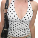 Dame T-shirt Enfarvet med prikker Bredte stropper omkring halsen V-hals Materiale polyester spandex Elegant top 1