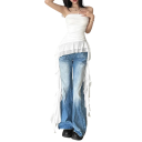 Dame T-shirt ensfarvet Uden stropper Lange flæser på siderne Rund hals Polyester spandex sommer top 1