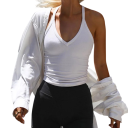 Dame T-shirt ensfarvet V-hals Tynde stropper Polyester bomuld let komfortabel sommer top til hver dag 3