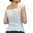 Dame T-shirt Hvid ensfarvet med blonder Knappet Bredte stropper V-udskæring Materiale polyester bomuld Elegant top 3