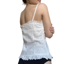 Dame T-shirt Hvid ensfarvet med blonder og sløjfer Tynde stropper Rund hals Materiale polyester bomuld Elegant top 2