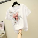 Dame T-shirt med 3D-blomster 5