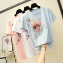 Dame T-shirt med 3D-blomster 3