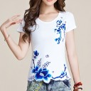Dame T-shirt med blomster B369 3