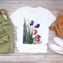 Dame T-shirt med blomsterprint B374 18