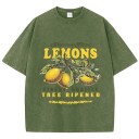 Dame T-shirt med citronprint Oversize model Vintage-skrift Premium Fresh Behagelig pasform Streetwear Kortærmet T-shirt 7