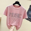 Dame T-shirt med dekoration og musikprint 6