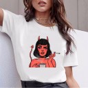 Dame T-shirt med djævleprint B353 1