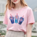 Dame T-shirt med drinkprint 1
