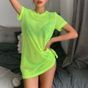 Dame T-shirt med gennemsigtig neonprint 2