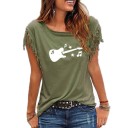 Dame T-shirt med guitarprint 1