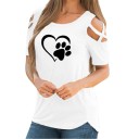 Dame T-shirt med hjerte- og poteprint 4