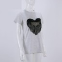 Dame T-shirt med hjerteprint og frynser 1