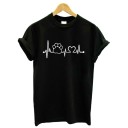 Dame T-shirt med hjerteslag og hundepotetryk J1798 1