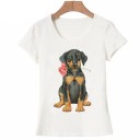Dame T-shirt med hundeprint A1312 6