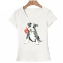 Dame T-shirt med hundeprint A1312 4