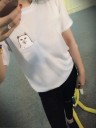 Dame T-shirt med kat J1793 2