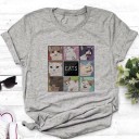 Dame T-shirt med katteprint B229 3