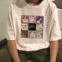 Dame T-shirt med katteprint B229 2