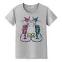 Dame T-shirt med katteprint B385 1