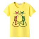 Dame T-shirt med katteprint B385 1